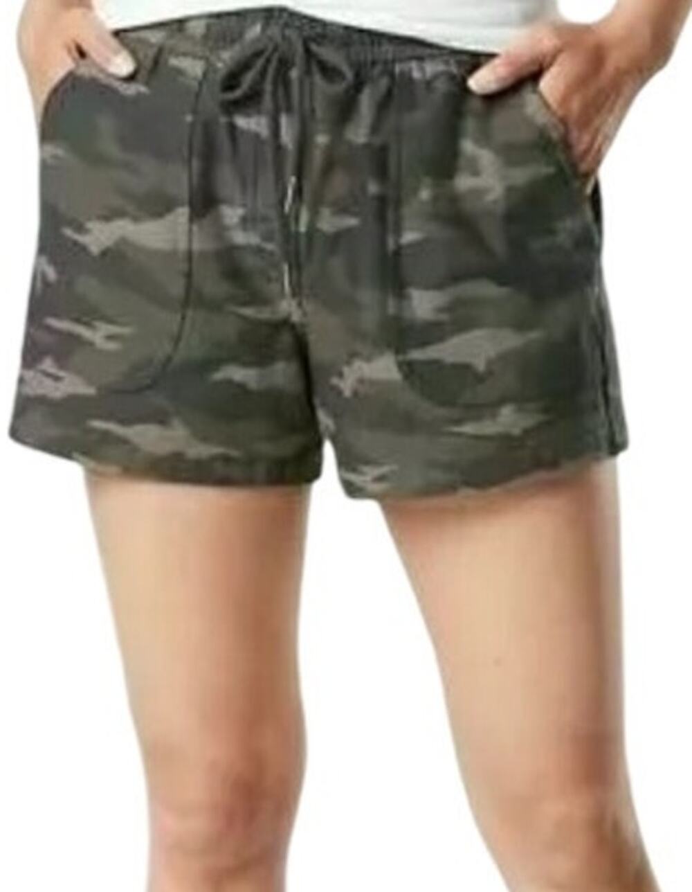 Athleta Camo Farallon Shorts Drawcord Lightweight Organic Cotton Stretch Green 2